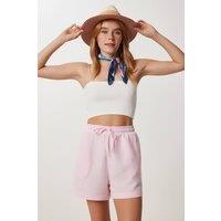 Happiness Istanbul Women's High Waist Wide Leg Cotton Shorts in Pink | Size: Small