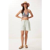 Happiness Istanbul Women's High Waist Wide Leg Cotton Shorts in Mint | Size: Small