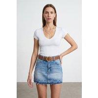 Dilvin Women's Slim Fit V-Neck Jersey Blouse in Off-White | Size: Small