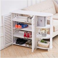 Living and Home Modern 4-tier Shoe Cabinet Shoe Rack Storage Shelf with 3-tier Sided Holder Entryway Storage Organiser in White