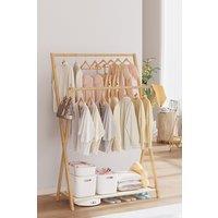 Living and Home 2-Rod Bedroom Floor Stand Solid Wooden Cloak Coat Rack Garment Shelf Holder in Natural