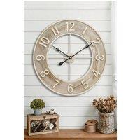 Living and Home 60cm Large Wooden & Iron Wall Clock - Creative Statement Timepiece for Living Room Dcor in Natural