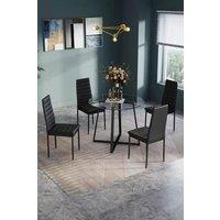 Living and Home 5-Piece Dining Table Set of 4 Faux Leather Dining Chairs and Tempered Glass Round Table in Black