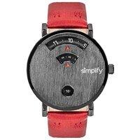 Simplify The 7000 Leather-Band Watch in Red