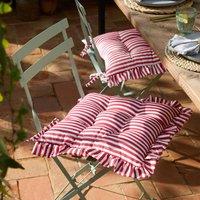 Wylder Millie Ruffle 2 Pack Indoor/Outdoor Seat Pads in Red | Size: 40 cm x 40 cm