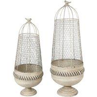 Minster Stylish Living Ltd 83/70cm Decorative Metal Plant Stands (Set of 2) - L32 x W32 x H83 cm in Cream