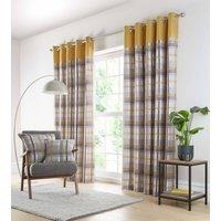 Portfolio Home Orleans Tartan Check Striped Fully Lined Eyelet Curtains 2 Panel Pair in Yellow | Size: 168 cm width x 183 cm drop