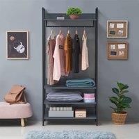 Timber Art Design Zahra Bedroom Open Wardrobe 4 Shelves Furniture Storage Cupboard in Dark Grey