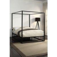 SlumberWorx Ashwell Modern Four 4 Poster Metal Bed Frame in Black | Size: Small Double