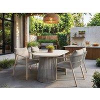 Solace+Co Hana Oval Garden Dining Table with Lynden Rattan Chairs Set of 4 in Beige