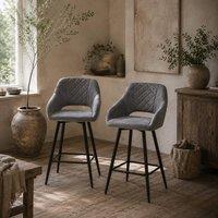 Wyld Haus Zire Set of 2 Grey Velvet Touch Counter Bar Stools with Steel Legs