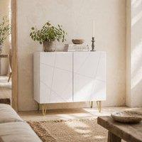 Wyld Haus Diro High Gloss White Sideboard Geometric Pattern Gold Hairpin Legs