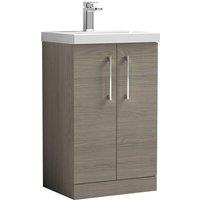 Balterley Contemporary Bathroom Floor Standing 2-Door Vanity Unit & Mid-Edge Ceramic Basin, Solace Oak, 500 mm in Brown
