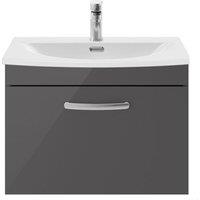 Balterley Millwich 1 Drawer Wall Hung Vanity Basin Unit, Gloss Grey, 600mm in Grey