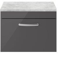 Balterley Millwich 1 Drawer Wall Hung Vanity Unit, Gloss Grey, 600mm in Grey