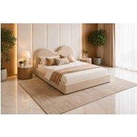SOFT SNOOZE BEDS Niana Teddy Boucle Upholstered Ottoman Storage Gas Lift Bed in Beige | Size: Double