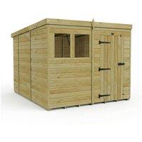 Buttercup Farm 8ft x 10ft Pent Garden Shed Single Door With Windows - Timber in Brown