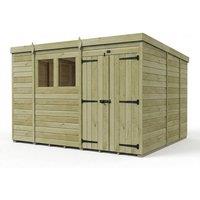Buttercup Farm 10ft x 9ft Pent Garden Shed Double Door With Windows - Timber in Brown