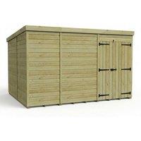Buttercup Farm 11ft x 10ft Pent Garden Shed Double Door No Windows - Timber in Brown