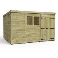 Buttercup Farm 11ft x 10ft Pent Garden Shed Double Door With Windows - Timber in Brown