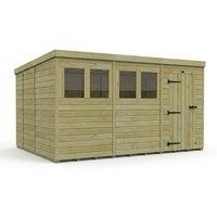 Buttercup Farm 12ft x 9ft Pent Garden Shed Single Door With Windows - Timber in Brown