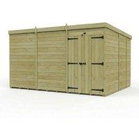 Buttercup Farm 12ft x 9ft Pent Garden Shed Double Door No Windows - Timber in Brown