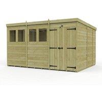Buttercup Farm 12ft x 9ft Pent Garden Shed Double Door With Windows - Timber in Brown