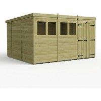 Buttercup Farm 12ft x 10ft Pent Garden Shed Double Door With Windows - Timber in Brown