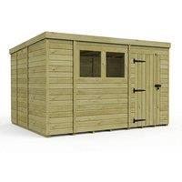 Buttercup Farm 13ft x 9ft Pent Garden Shed Single Door With Windows - Timber in Brown