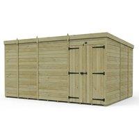 Buttercup Farm 13ft x 9ft Pent Garden Shed Double Door With Windows - Timber in Brown