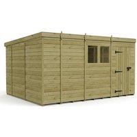 Buttercup Farm 13ft x 10ft Pent Garden Shed Single Door With Windows - Timber in Brown