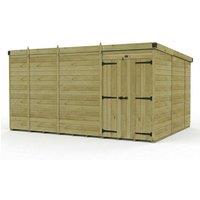 Buttercup Farm 13ft x 10ft Pent Garden Shed Double Door No Windows - Timber in Brown