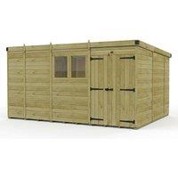 Buttercup Farm 13ft x 10ft Pent Garden Shed Double Door With Windows - Timber in Brown