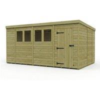 Buttercup Farm 14ft x 9ft Pent Garden Shed Single Door With Windows - Timber in Brown