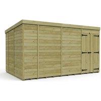 Buttercup Farm 14ft x 9ft Pent Garden Shed Double Door No Windows - Timber in Brown