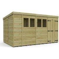 Buttercup Farm 14ft x 9ft Pent Garden Shed Double Door With Windows - Timber in Brown