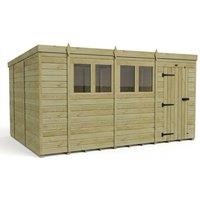 Buttercup Farm 14ft x 10ft Pent Garden Shed Single Door With Windows - Timber in Brown