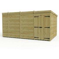 Buttercup Farm 14ft x 10ft Pent Garden Shed Double Door No Windows - Timber in Brown
