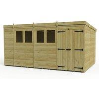 Buttercup Farm 14ft x 10ft Pent Garden Shed Double Door With Windows - Timber in Brown