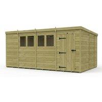 Buttercup Farm 15ft x 9ft Pent Garden Shed Single Door With Windows - Timber in Brown