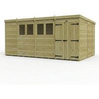 Buttercup Farm 15ft x 9ft Pent Garden Shed Double Door With Windows - Timber in Brown