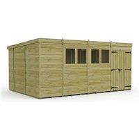 Buttercup Farm 15ft x 10ft Pent Garden Shed Double Door With Windows - Timber in Brown