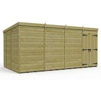 Buttercup Farm 16ft x 9ft Pent Garden Shed Double Door No Windows - Timber in Brown