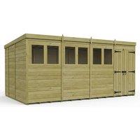 Buttercup Farm 16ft x 9ft Pent Garden Shed Double Door With Windows - Timber in Natural