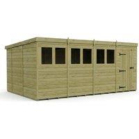 Buttercup Farm 16ft x 10ft Pent Garden Shed Single Door With Windows - Timber in Brown