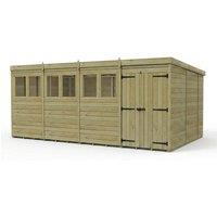 Buttercup Farm 16ft x 10ft Pent Garden Shed Double Door With Windows - Timber in Brown