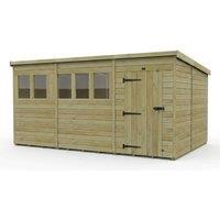 Buttercup Farm 17ft x 10ft Pent Garden Shed Single Door With Windows - Timber in Brown