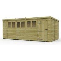 Buttercup Farm 18ft x 9ft Pent Garden Shed Single Door With Windows - Timber in Brown