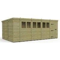 Buttercup Farm 18ft x 10ft Pent Garden Shed Single Door With Windows - Timber in Brown