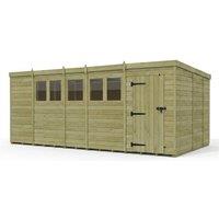 Buttercup Farm 19ft x 9ft Pent Garden Shed Single Door With Windows - Timber in Brown